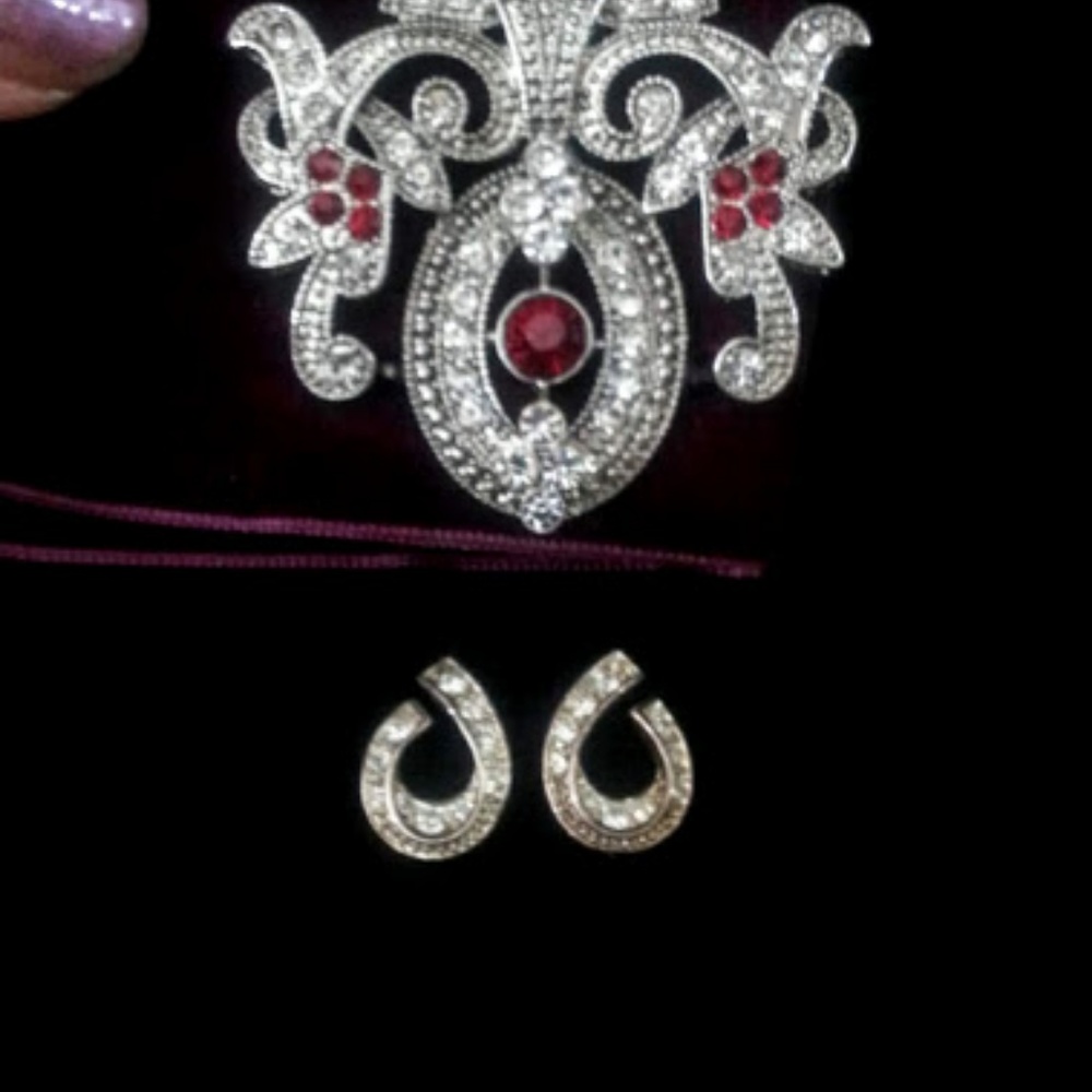 Rhinestone Pearshaped Silverplated Post Earrings - image 7